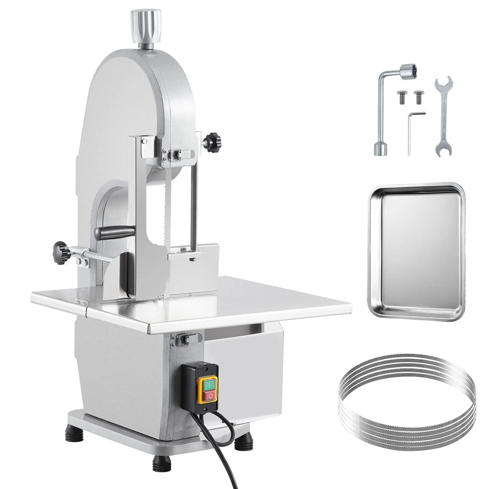 1100W Commercial Electric Meat & Bone Band Saw with Stainless Steel Table (19.3"X15"), Adjustable Thickness 0.16-7.9", Includes 5 Blades – Frozen Meat Cutter Ideal for Butcher Shops, Restaurants, Home