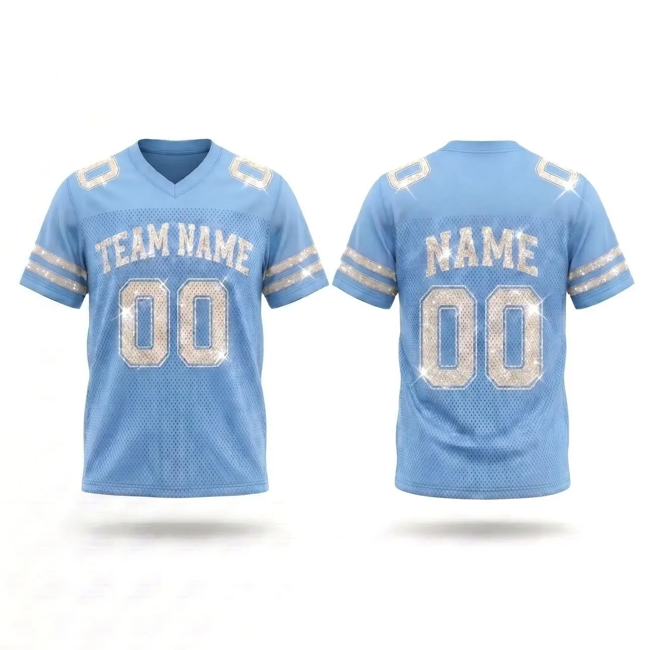 Personalized Team Name & Number Light Blue Blink Football Jersey Spandex mix Mesh (Real Photos Included)