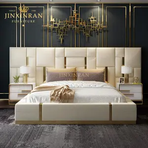 High End Modern Luxury Soft Bed Frame Bedroom Set Genuine Double Leather King Queen Size Bed