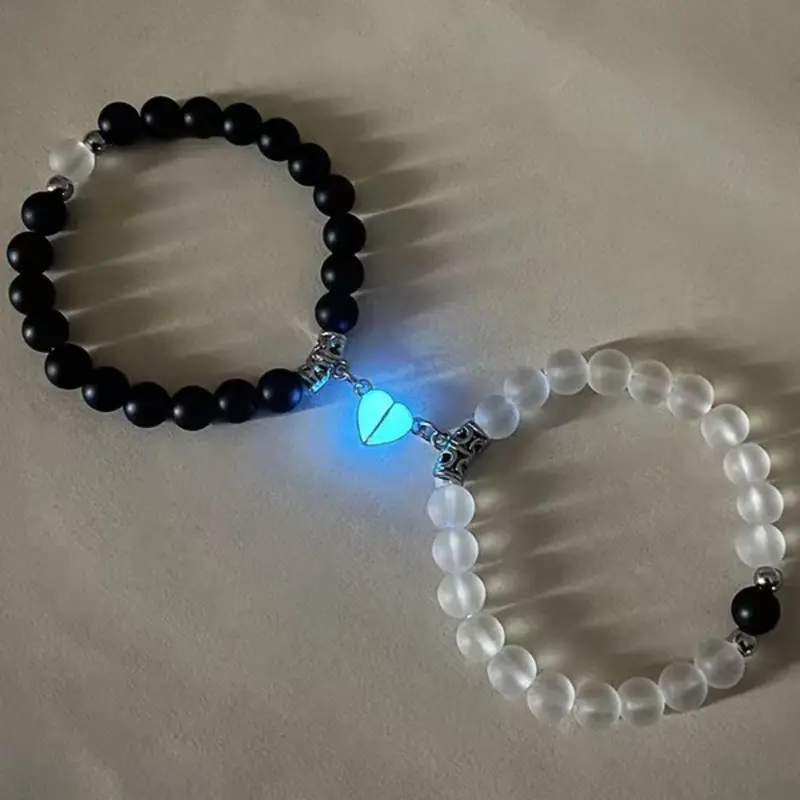 Glow in The Dark Heart Design Charm, Fashion Accessories for Men & Women, Magnetic Charm Bracelet for Party, Trendy Jewelry for Gift, Matching Heart Bracelets, Heart Shaped Bracelet, Fashionable Bracelet Set