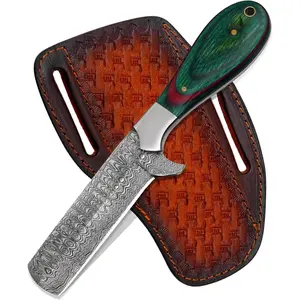 8'’Damascus Bull Cutter Knife – Cowboy Hunting Knives Fixed Blade with Pancake Leather Sheath, Handmade Full Tang Skinning Knife for Hunting, Camping & Outdoor Use