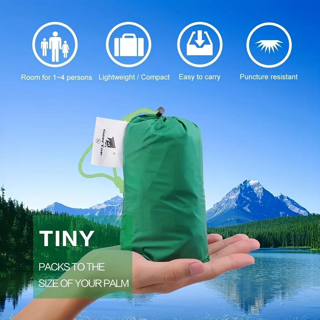 4-Person Waterproof Nylon Portable Tent Tarp - Ultra-Lightweight and Spacious Rain Fly Shelter with Ground Sheet Mat - Ideal for Camping, Hiking, Picnics, and Outdoor Adventures