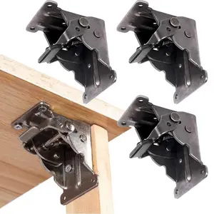 4 Pack Folding Brackets Adjustable, Lock Extension Support Bracket Foldable Self Lock Hinges with Screws for Table Bed Leg Feet Extenders