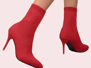 Red Fitted Ankle Boots - Lightweight Design for Women, Comfortable Fit, Pointed Toe, Ideal for Everyday Wear, Light Camel Color - Stylish, Walking Shoes