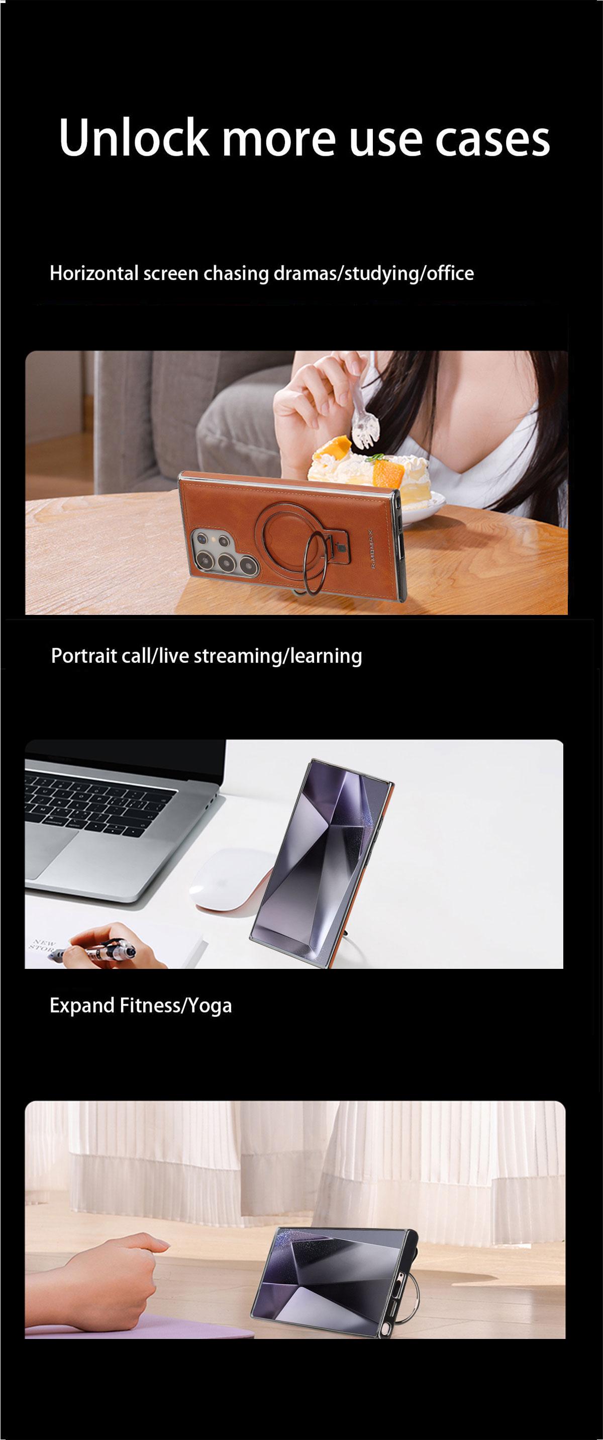 New Luxury Genuine Leather Magnetic Stand Phone Case for Samsung S25Ultra/S25Plus/S24Ultra/S23 Electroplated High-end Business Men Full Shockproof Protective Case