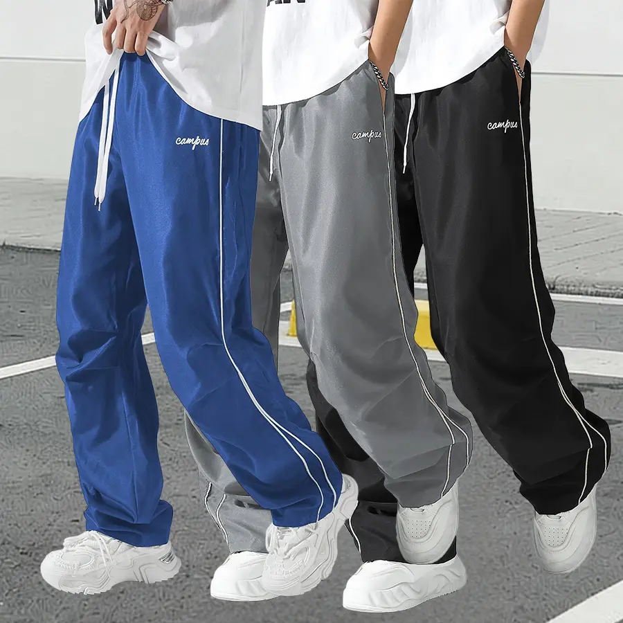 Men’s 2-3 Pack Casual Sport Trousers - Lightweight, Loose-Fitted, Non-Stretchy Straight-Leg Long Pants for Outdoor Mountaineering with Pockets, Striped or Solid Colors, Lightweight Pants, Loose-Fitted Men's Pants