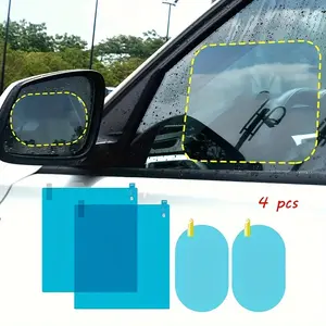 4pcs Clear PET Car Rearview Mirror Films - Waterproof, Anti-Rain, Fog-Resistant, Easy-to-Apply, Anti-Glare, Wide-Angle Visibility Accessories for Safe Driving