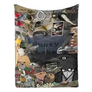 Rusty Lake Inspired Flannel Throw Blanket Mystery Puzzle Game Aesthetic Soft Plush Cozy Blanket for Couch Sofa Bed Surreal Art Design Indie Game Fan Gift Lightweight All Season Home Decor Bedspread Travel Picnic Blanket