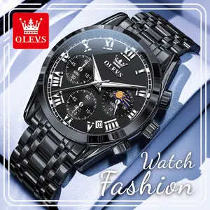 OLEVS 2871 Men’s Luxury Masculine Design Metallic Stainless Steel Multi-Function Self-Luminous Quartz Watch, Classic Roman Numeral Dial, Chronograph, Luminous Hands, Water Resistant Elegant Dress Wristwatch, Perfect Gift for Men, Masculine Design Quartz W