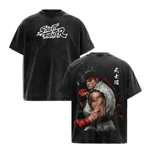 Ryu Street Fighter Anime Vintage Washed Tee, Retro Martial Arts Graphic T-Shirt, Oversized Heavy Cotton Top, Classic Fighter Aesthetic Shirt, Gift for Anime Lover & Arcade Fans, 90s Style Streetwear Tee