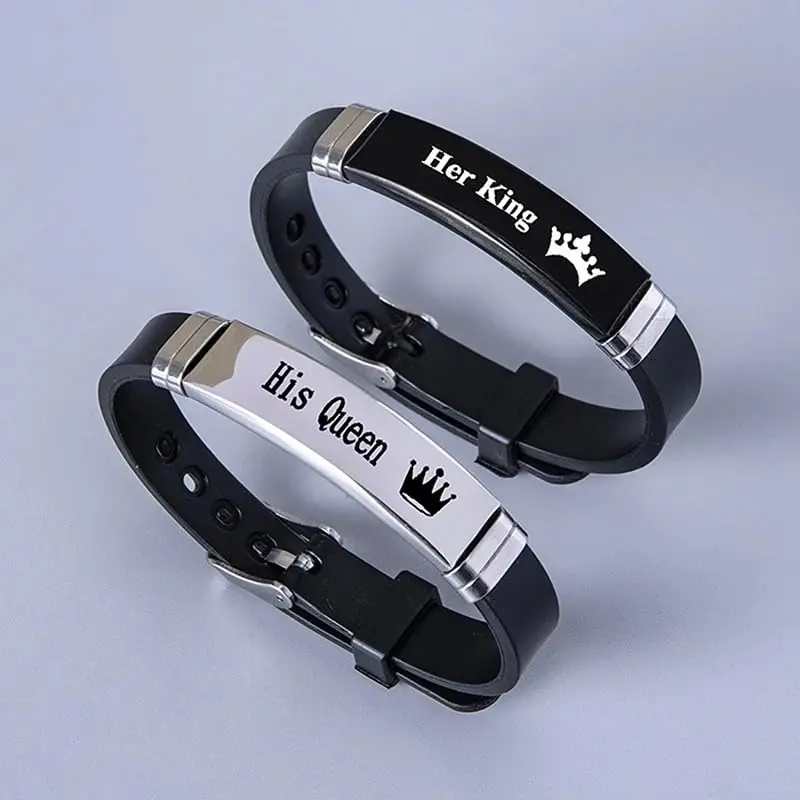 King And Queen Bracelets For Couples Sets, 2 PCS Crown Her King His Queen Sport Couple Bracelets, His Queen Her King Bracelets，Her King His Queen Bracelets