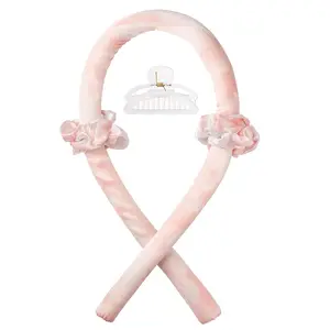 Heatless Curling Rod Headband, Hair Curlers to Sleep In, No Heat Curl Ribbon with Hair Clips and Scrunchie, Sleeping Curls Silk Ribbon Hair Rollers for Long Hair