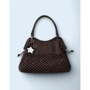 Mori Dimsum Bag, Fashion Y2K New Handbag for Women, Polka Dot Shoulder Bag with Top Handle, Cute Brown Tote Bag for Ladies