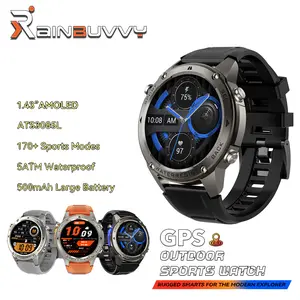 Rainbuvvy DM56 Smart Watch - 1.43 Inch Full Touch Screen, GPS, Barometer, Compass, 5ATM, 170+ Sports Modes, Bluetooth, Silicone, Aluminum, IOS/Android Compatible Wearable Devices for Outdoor Sports