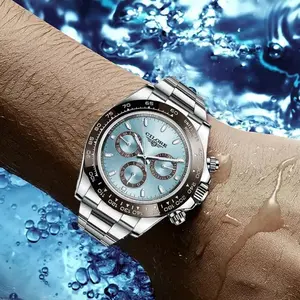 Men's Automatic Mechanical Watch - Chronograph Triple Sub-Dials, Tachymeter Bezel, Stainless Steel Bracelet, Luxury Sports Wristwatch