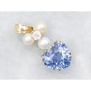 Blue Sapphire Heart Diamond and Pearl Cluster Pendant