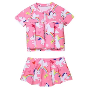 Children Floating Suit, Short-Sleeved Split Floating Swimsuit, Girls' Slim Skirt Swimsuit, Detachable And Adjustable Buoyancy Swimsuit, Boys And Girls' Water Sports Learning Floating Swimming Vest Training Auxiliary Swimsuit