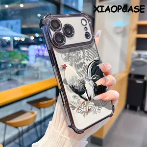 Eagle and rooster totem pattern four-corner drop-proof soft TPU phone case iPhone 17 Pro Max Air 16 15 14 13 12 11 Plus Fashionable camera protection shockproof and drop-resistant durable phone case