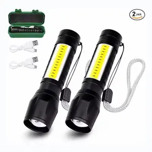 Led Flashlight Aluminum alloy material Rechargeable USB Mini Torch Light, Ultra Brightest Small Flash Light Handheld Pocket Compact Portable Tiny Lamp with Side Lantern, High Powered Tactical Travel Flashlights