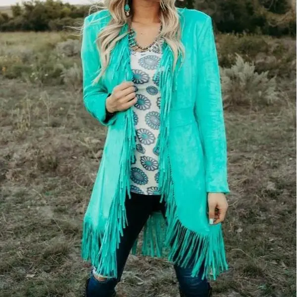 Long Fringe Turquoise Jacket
