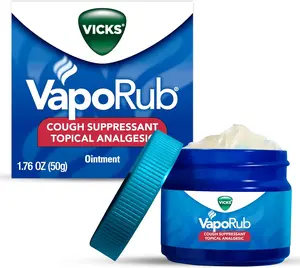 Vicks VapoRub Original Cough Suppressant Topical Chest Rub & Analgesic Ointment 1.76oz for Cold Aches Pains Relief Healthcare Aid