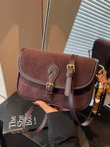 Autumn Winter Vintage Matte Suede Crossbody Bag, Fashionable Crossbody Bag, Fashion Versatile Horsebit Shoulder Bag, Ideal for Daily Shopping Street Outing
