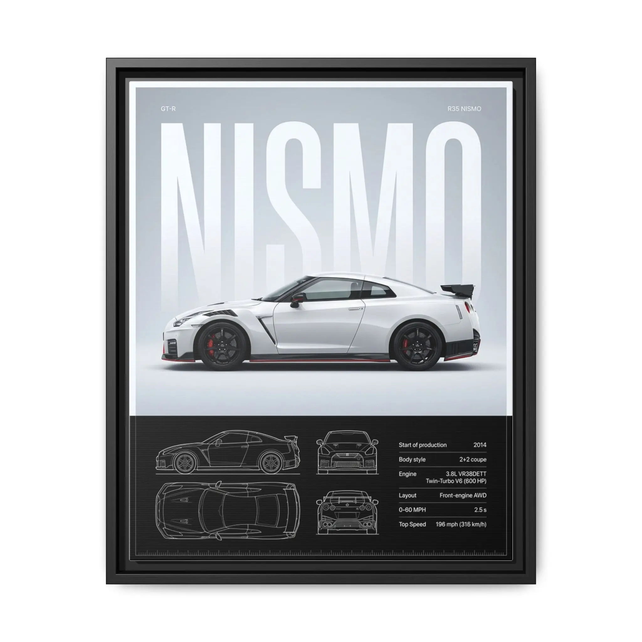 Nismo Blueprint Black Framed Canvas Wall Art