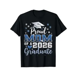 Proud Mom of a 2026 Graduate T-Shirt- Class of 2026 Caps& Diploma Suitable for 2026 Graduation Outfits- Loose Fit Round Neck Slogan Shirt for 2026 Graduate Mothers, Plus Size Graphic Graphic Tees