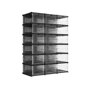 SONGMICS Foldable Shoe Boxes, Portable Shoe Storage Organizer, Portable Design, Fits Up to US Size 13, 60s Assembly