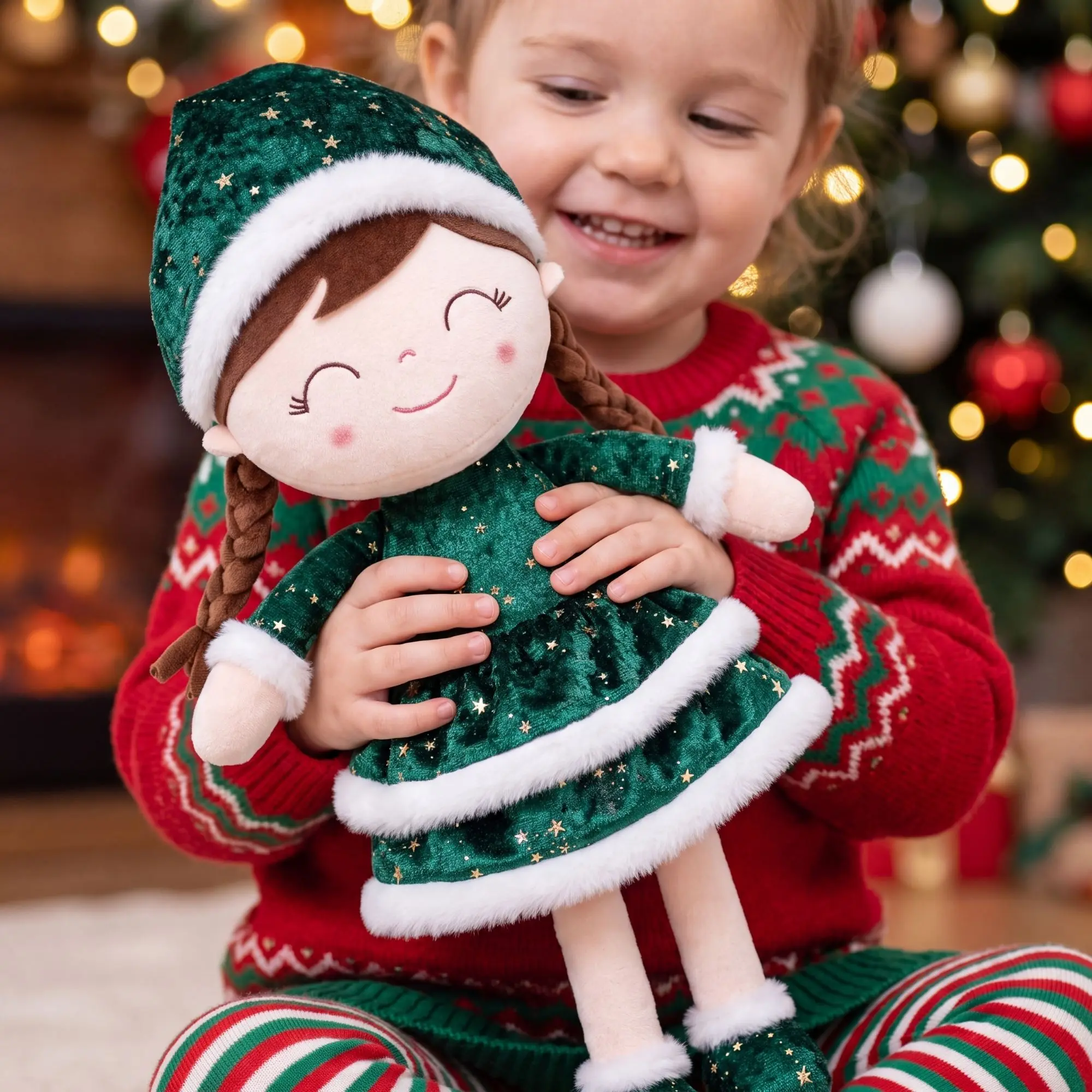 Gloveleya 16in Polyester Soft Christmas Plush Rag Doll - Lightweight Santa & Elf Stuffed Toy for Toddler Girls, Kids' Room Decor, Bedtime Hug Companion, Perfect Christmas Gift