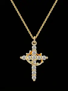 Creative Titanium Steel Cross Pendant Necklace, Rotatable Hollow Out Colorful Zircon Choker, Perfect for Parties and Gifts