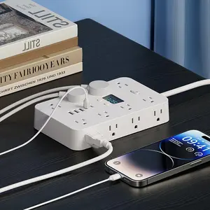 21 in 1 Power Strip Surge Protector Socket, Flat Plug Wall Charging Station with 16 AC Outlets & 3 USB & 2 USB C Ports, Home Office Charging Station