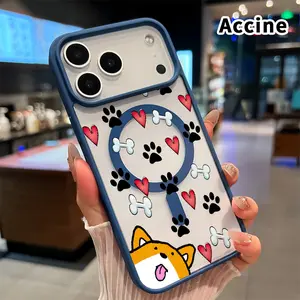 Magnetic Phone Case for iPhone 17 Pro Max 16 Plus 15 14 13 12 11 Air E Cute Corgi Pet Pattern Acrylic Transparent Anti-Scratch wireless charging compatible Phone Back Cover