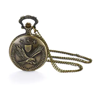 OIDEA American Eagle Pocket Watch, Quartz Antique Bronze Necklace Watch, Bald Eagle & Star Relief Case, Patriotic Gift for Men Women