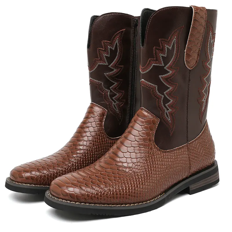 CYUW Men's Minimalist Retro Wedge-Heeled Cowboy Boots, Breathable Upper, Durable Non-Slip Thick Rubber Outsole - Western-Inspired Footwear for Everyday Casual Wear