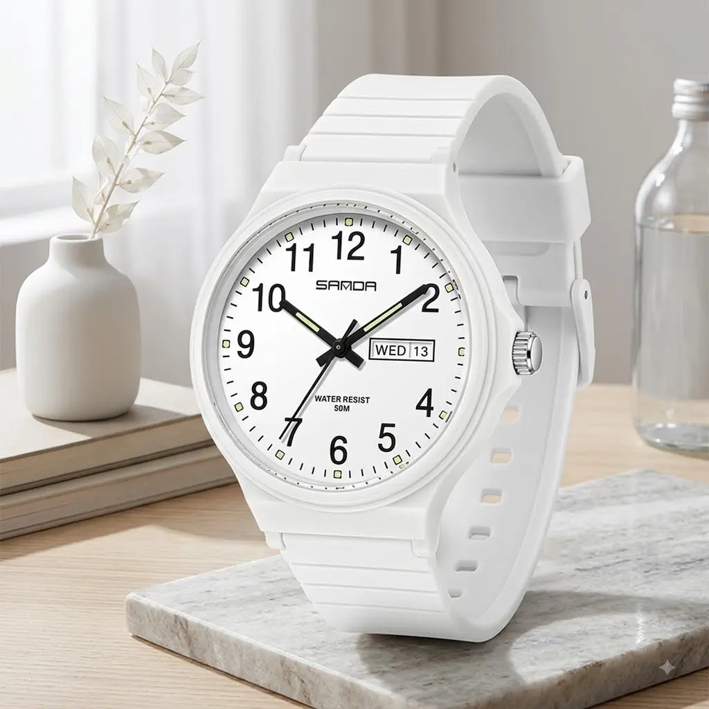 Unisex Quartz Wristwatch, 50M Waterproof Sport Watch with Luminous Easy-to-Read Dial, Day-Date Calendar, Soft Resin Strap, Minimalist Design for Outdoor Daily Wear