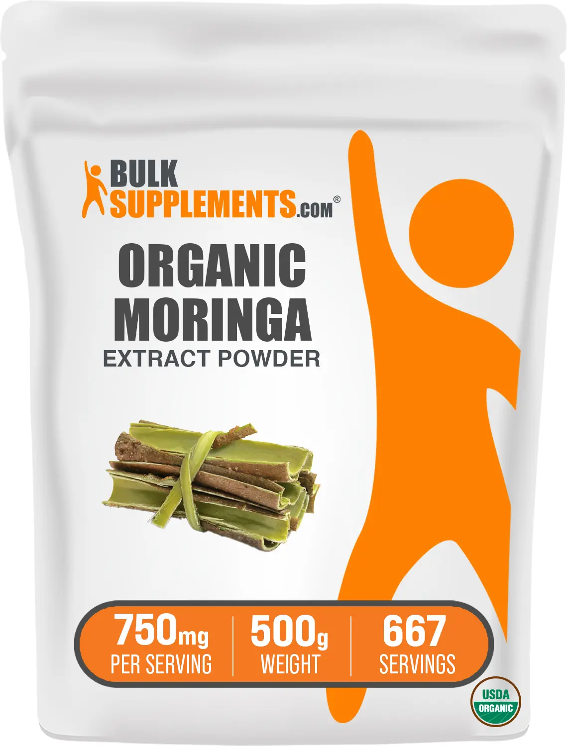 BulkSupplements Organic Moringa Oleifera Leaf Extract Powder - Dietary Fitness Healthcare Supplement, Vitamin-Rich, Natural Antioxidants, Edible, Boost Energy, Bake into Breads - 500g, 1000mg per Serving