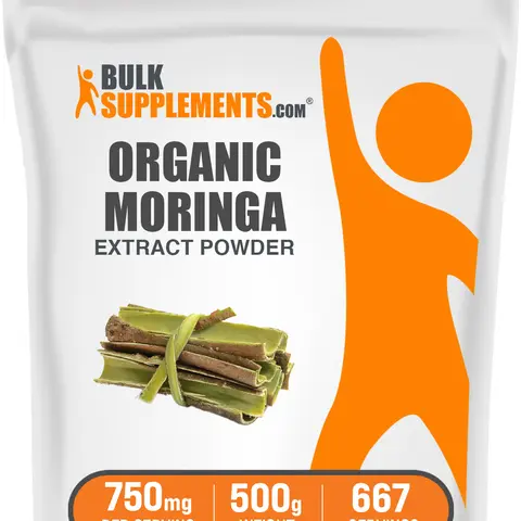 BulkSupplements Certified Organic Moringa Oleifera Leaf Extract Powder - Unflavored, Sugar-Free Dietary Supplement for Adults, Vitamin-Rich, Natural Antioxidants, Edible, Energy-Boosting, Bakeable - 500g, 1000mg per Serving