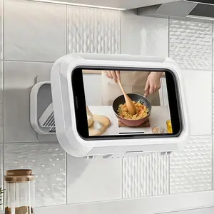 Waterproof phone mount for showers and bathrooms—360° smooth rotation, anti-fog protective case, responsive full HD touchscreen, includes 2 tool-free adhesive wall mounts, compatible with 4- to 7-inch smartphones-MM1