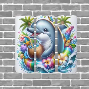 DAPHNE THE DOLPHIN  20oz Stainless Steel Straight Tumbler with Sliding Lid - HEY CHEF-TENDER