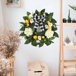 20 Inch Lemon Wreath for Front Door, Spring Summer Grapevine Wreath with Artificial Lemons, Peonies and Bow, Farmhouse Indoor Outdoor Decor for Home, Kitchen & Party, Lovely Mother's Day Gift