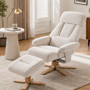 ARCH Beige Fabric Upholstered Heated Massage Swivel Recliner Chair with Ottoman, 360° Ergonomic Accent Chair for Living Room Bedroom Reading Nook, Power Remote Adjustable Backrest, Soft Cushion, Solid Wood Base, Single Sofa, Beige Color Options, Contoured