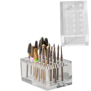 1pc 18 Holes Acrylic Nail Drill Bit Holder, Transparent Organizer Box for Nail Art Tools, Portable Nail File Display Organizer for Salon & Home Use, Manicure Storage Solution, Durable Storage Organizer, Multi Grids Organizer, Beauty Organizer