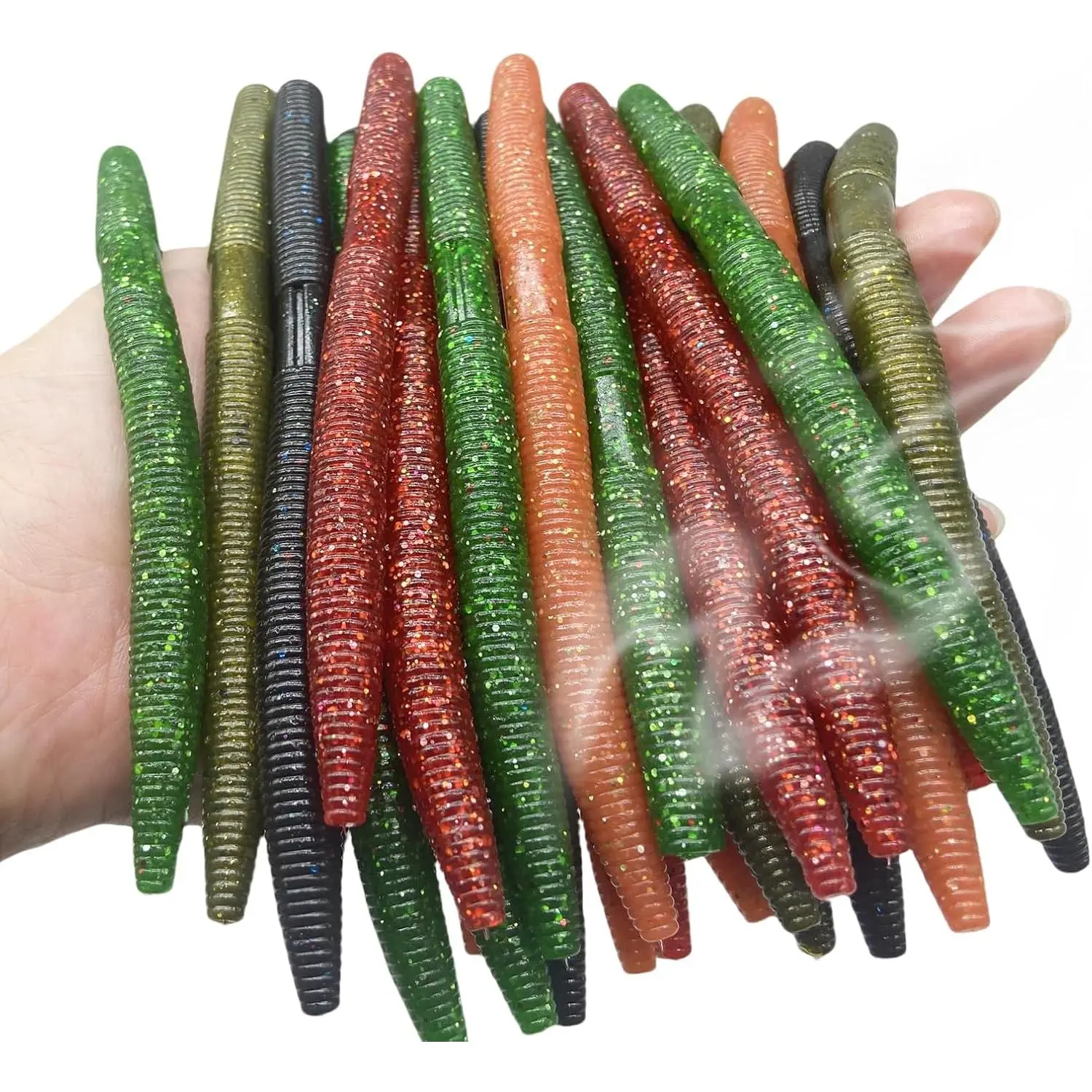 30 5.5" /0.35oz 4"/0.2oz Senko Wacky Worms Soft Fishing Lures,Classics/Soft 5 Colors Mixed Kit Plastic Worm Stick Baits for Bass Freshwater Saltwater