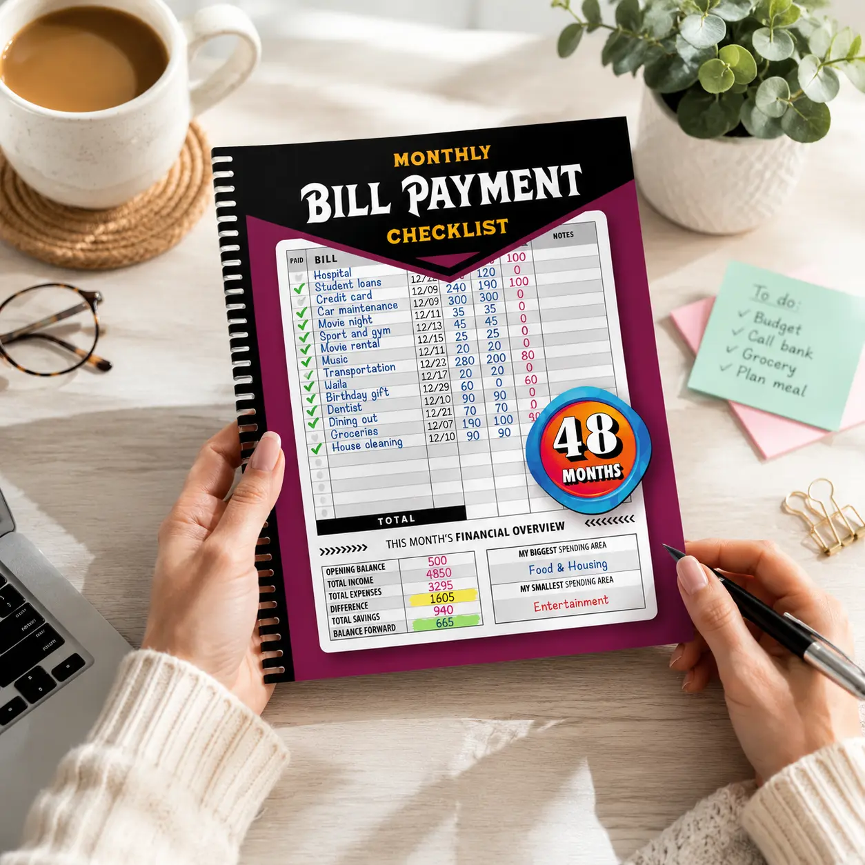 Monthly Bill Payment Checklist: Bill Tracker Notebook, The 4-Year Guide for Families & Money Managers, 960 Billing Records Included!