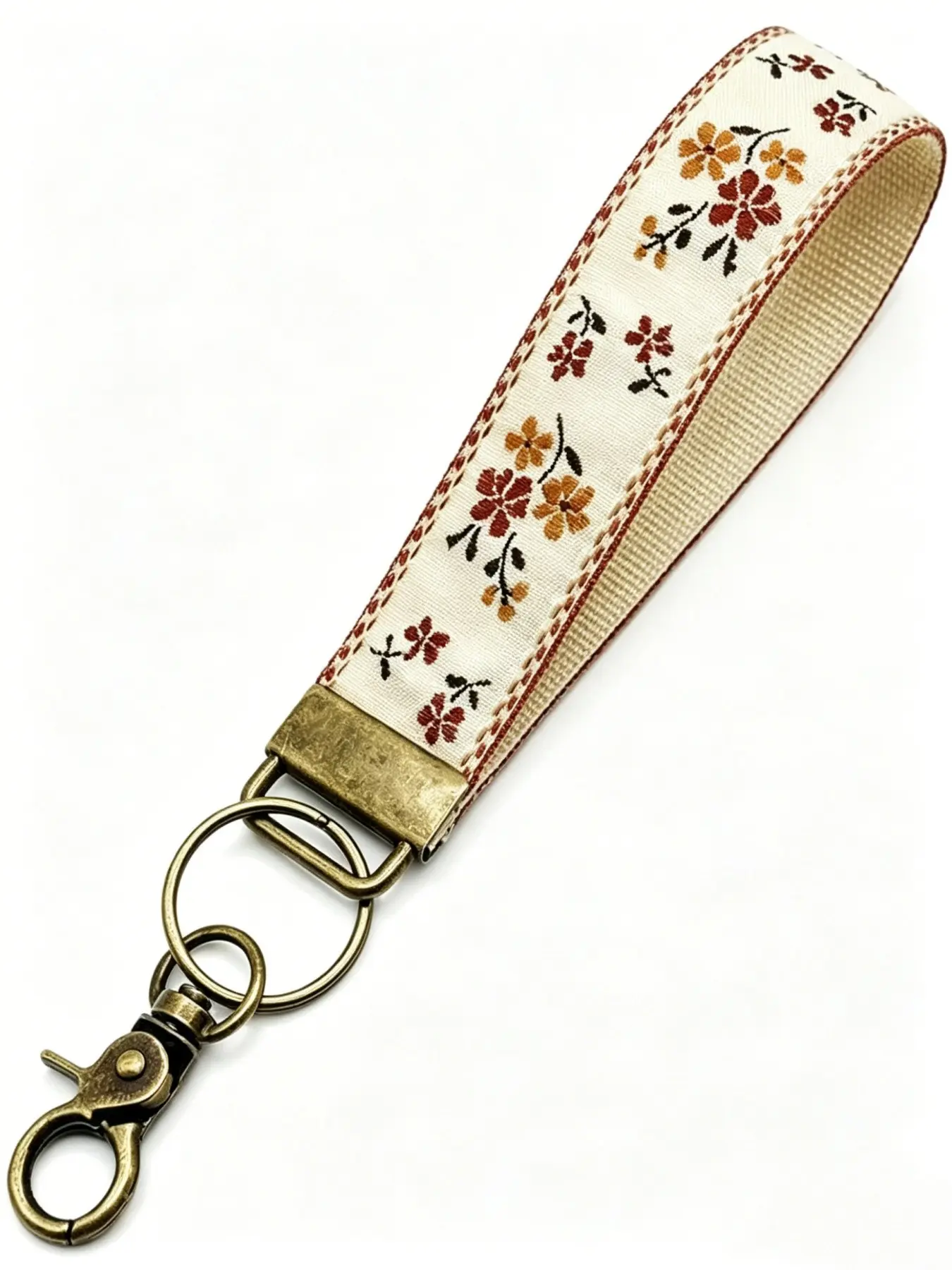 Boho Style Embroidered Women's Wrist Keychain, Cute Floral Fabric Key Ring Lanyard, Dual-Sided Embroidery Cloth Key Holder, Gift for Loved Ones, Keychain Wristlet