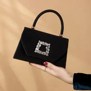 Dinner Clutch Bag Diamond Embellished Black Small Fashionable Velvet Women's Tote Bag for Cocktails and Parties Handbag Messenger Bag