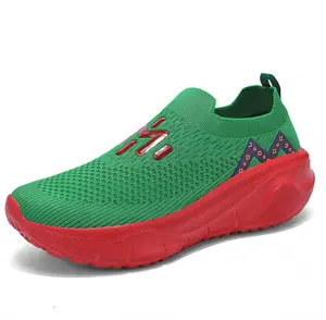 Wild Trail Breeze · Knit Cloud Soles Vibrant Green & Red Slip-On Sneakers - Ultra Light Breathable Cloud Shoes Training Trainer Boy Boy Footwear Runner Casual Running Closed Athletic streetwear loafers men