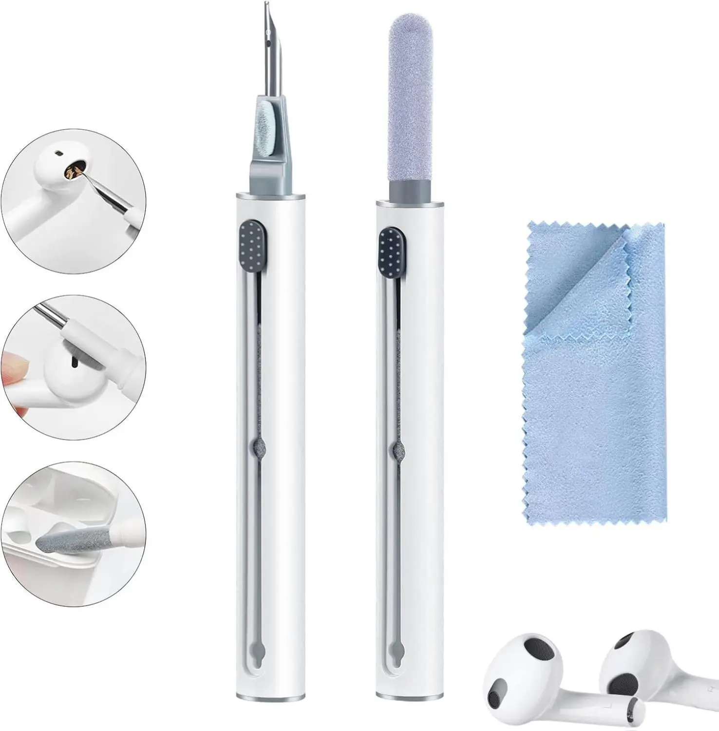 Airpod Cleaner Kit，Earbud Cleaning Kit for Airpods Pro 1 2 3， Multi-Function Cleaning Pen with Soft Brush Flocking Sponge，Suitable for Bluetooth Headset, Charging Box, Mobile Phone, Earbud (1Pcs)