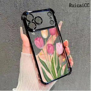 Phone Case for iPhone 17 Pro Max 16 15 14 Plus 13 12 11 Air Tulip Flower Star Pattern Full Body Protection Shockproof Electroplating TPU Cover Cellphone Protective Casing Screen Protector